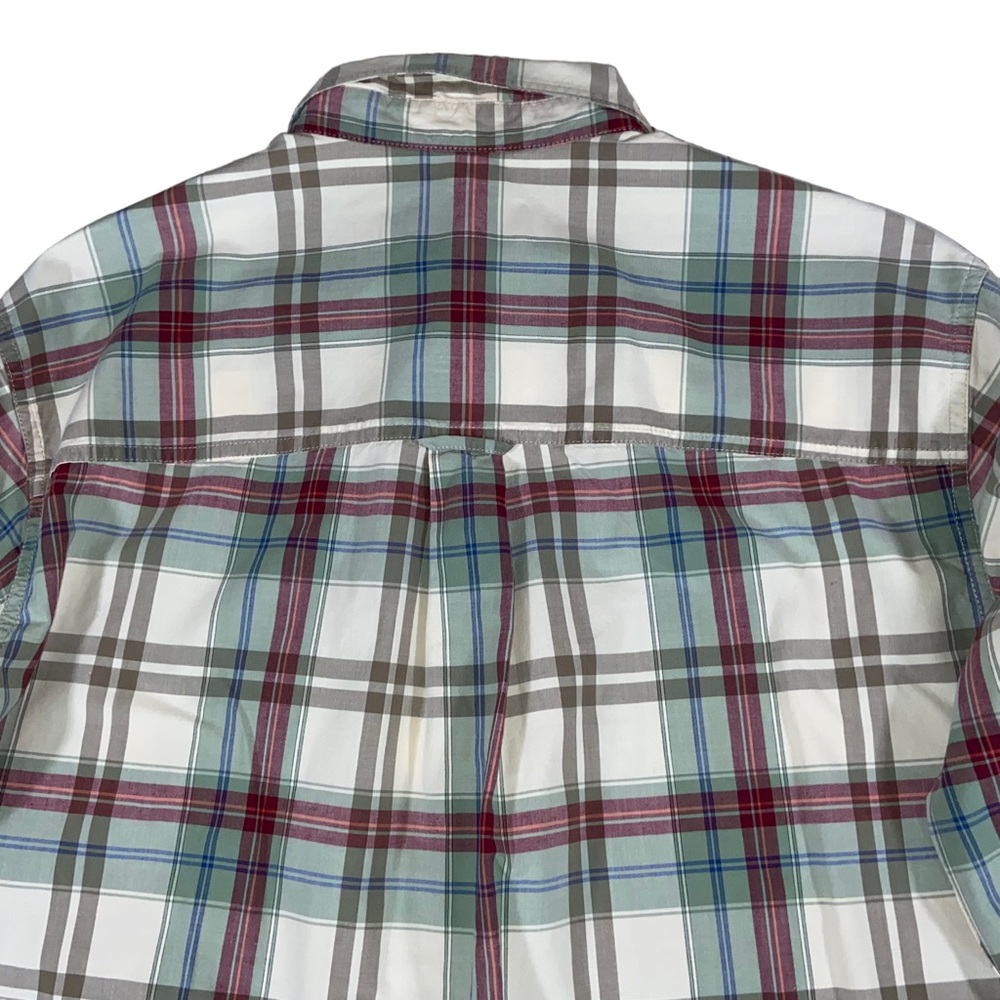 CHAPS Plaid Men’s Medium Button Down Shirt Cream Green Red Blue - Picture 8 of 11